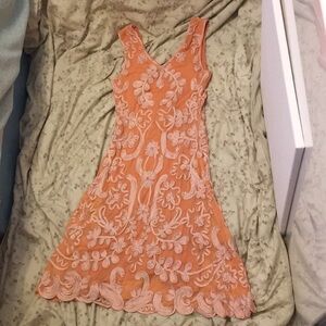 Sundance Cameo Dress Coral Sleeveless Mesh Overlay